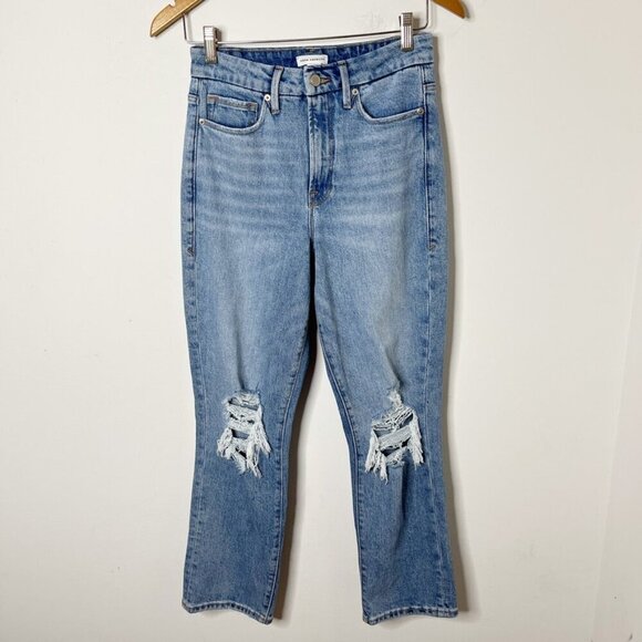 Good American Good Boy Destructed Womens Jeans 2/26 Distressed Indigo Light Wash - Picture 2 of 8